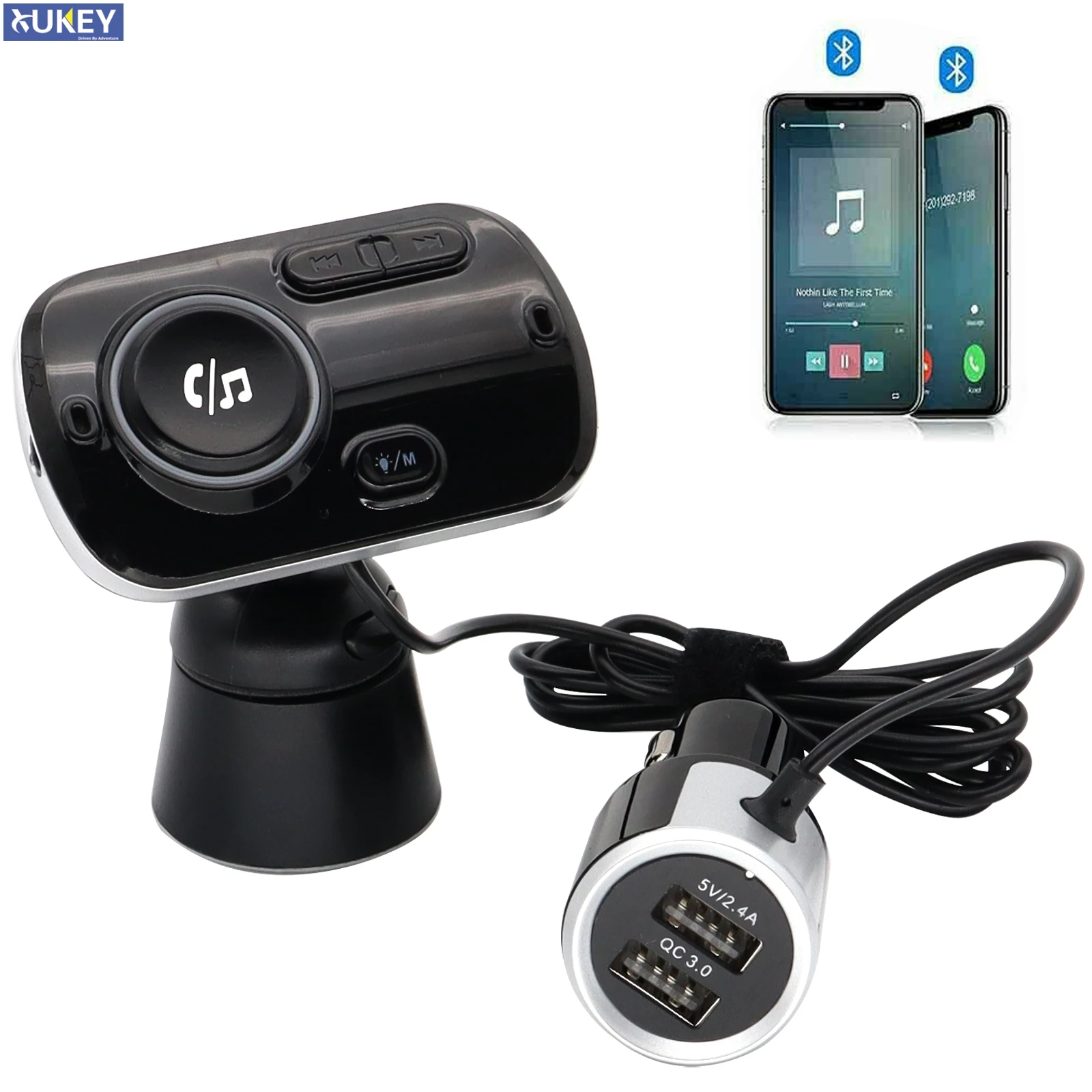 V5.0 Wireless FM Modulator Connect Phones Car MP3 Player 3.5mm AUX play Support TF USB Pendrive Music QC3.0 Bluetooth-compatible