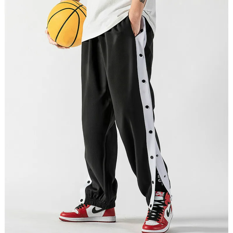 Men Basketball Pants Side Striped Button Easy To Wear Mens Casual Pant Loose Sweatpants