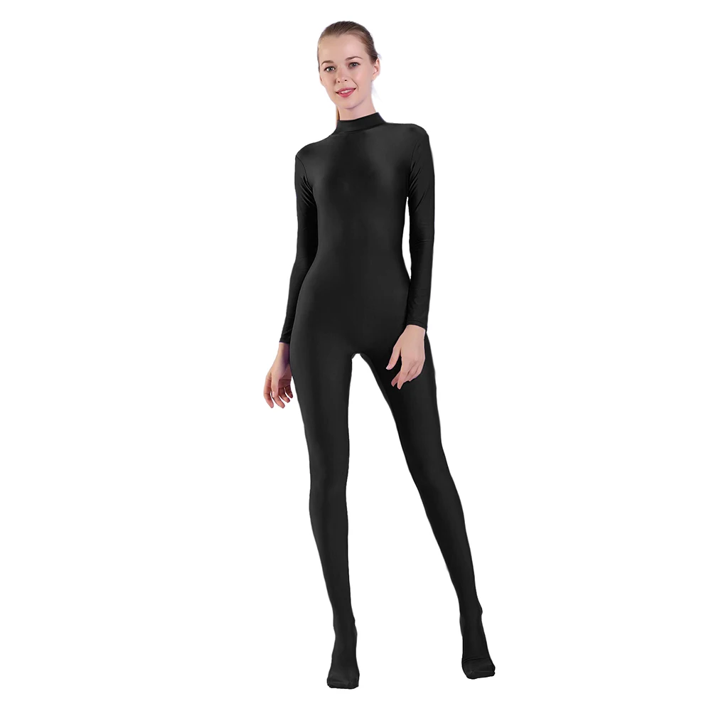 AOYLISEY Mulheres Manga Longa Pescoço Mock Footed Unitard Plus Size Macacões Spandex para Homens Dança Hollween Zentai Trajes Cosplay