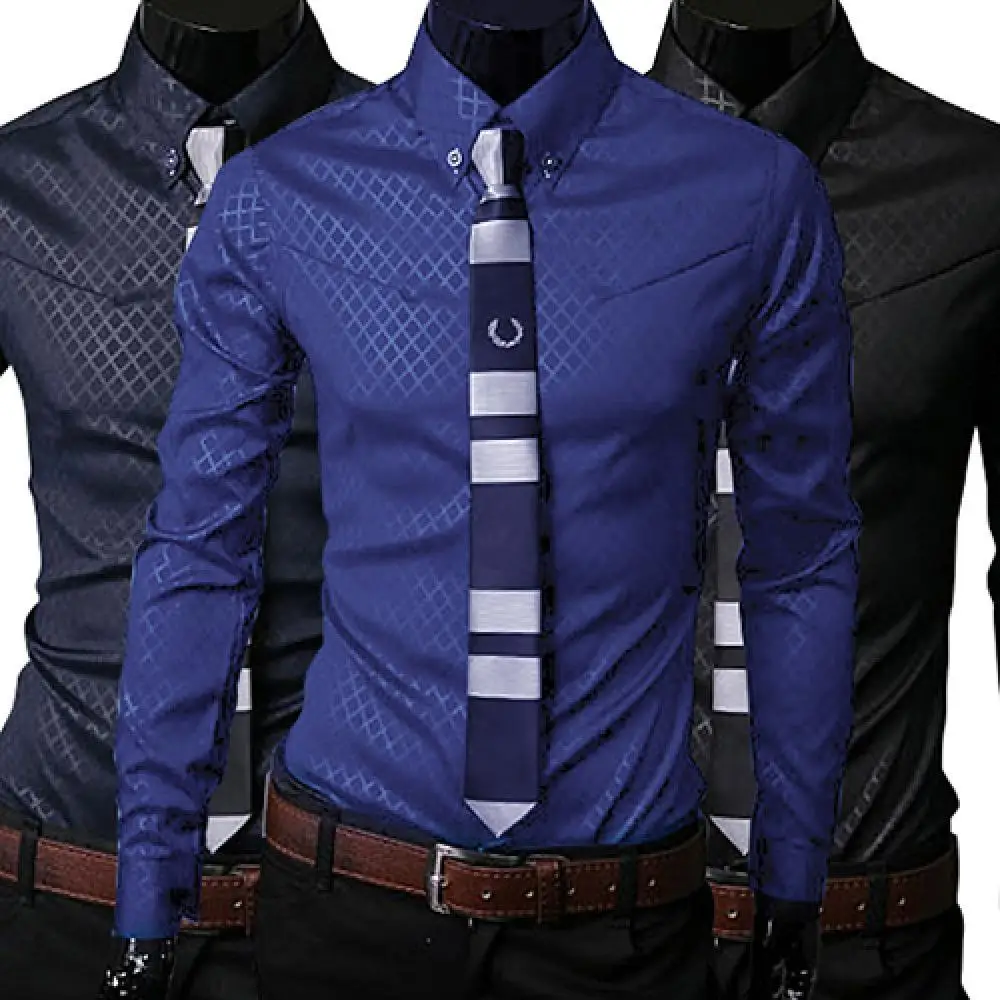 Mens Business Shirt Casual Long Sleeved Shirt Male Social Dress Shirts Men Argyle Luxury Business Style Slim Fit Dress Shirt