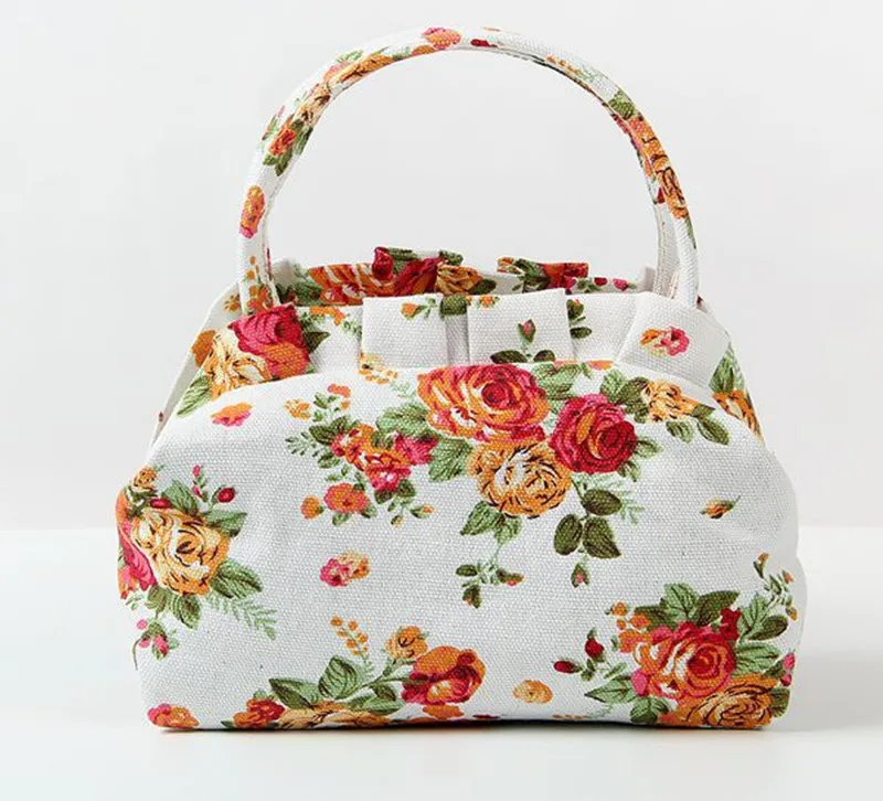 Bolso de mano de lona con estampado Floral para mujer, bolsa de mano pequeña y bonita, de uso diario, para compras