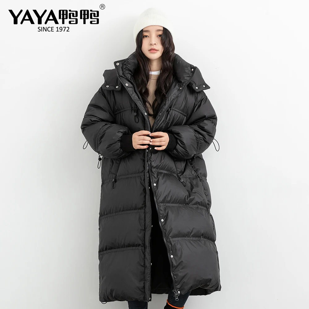 YAYA 2024 New Winter Women\'s Super Inclusive Extended Down Jacket Duck Liner Wide Waist Thicken Stand Collar Hooded Coat