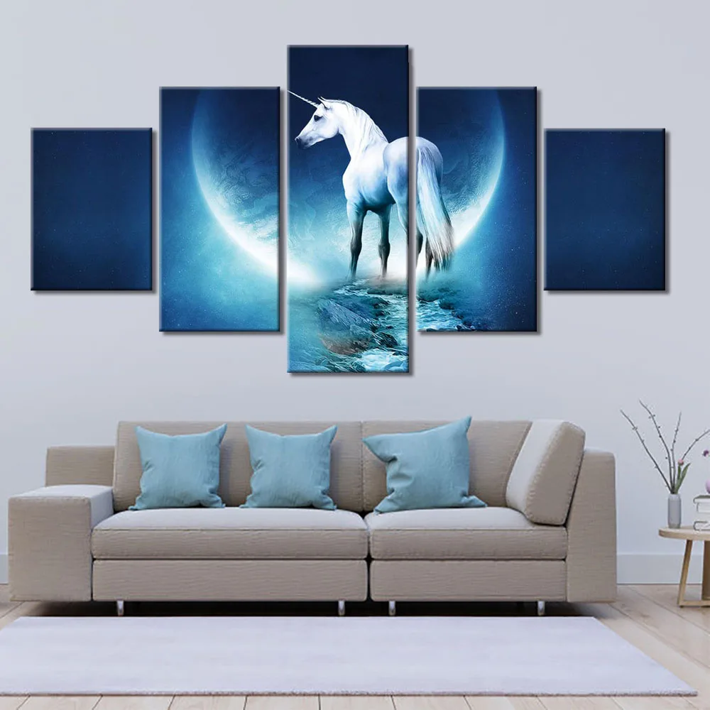 5 Piece Unicorn Animal Picture Wall Art Prints Modern Modular Cuadros Póster Home Decor Canvas Painting