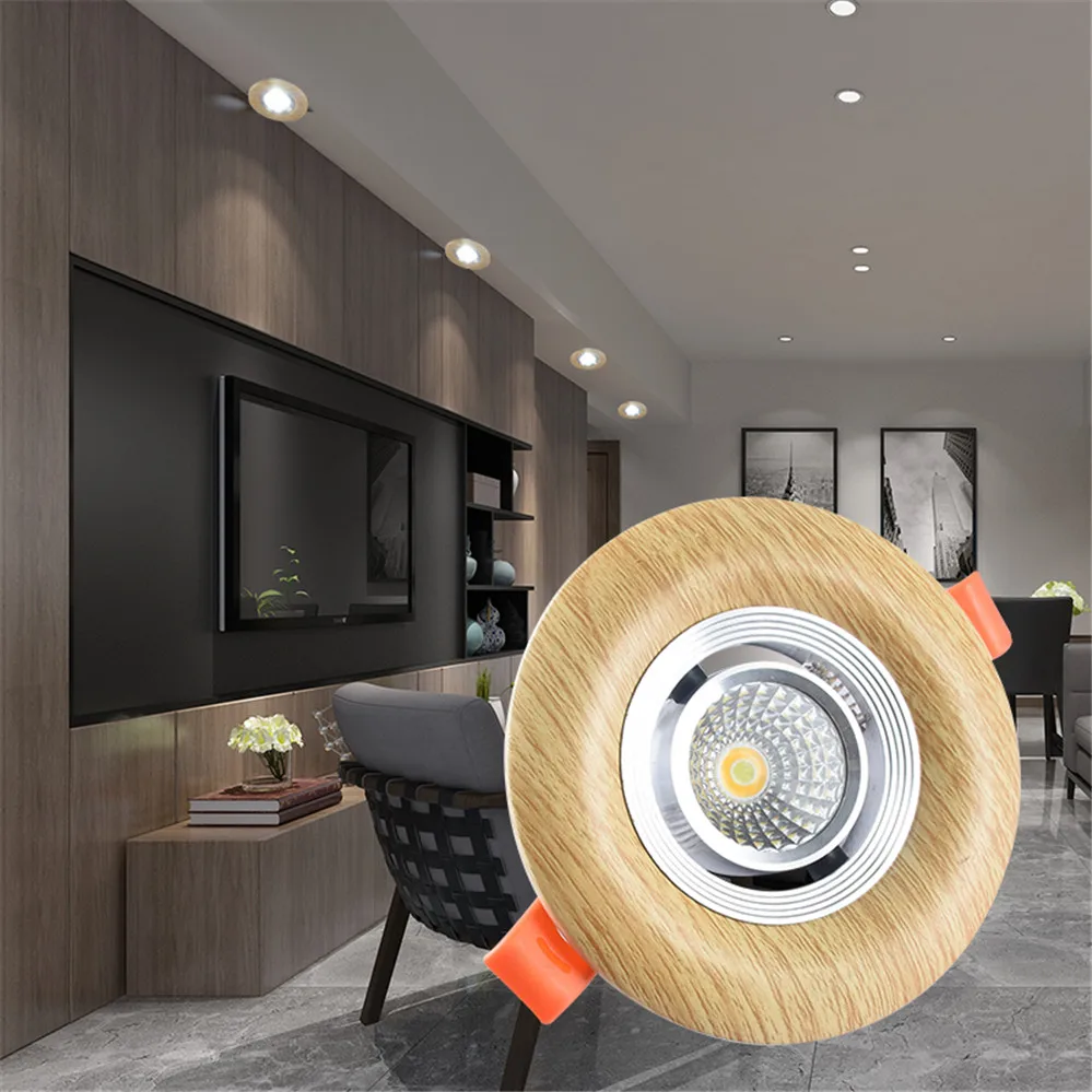 Nordic Wood Color Downlight 3W 5W 7W 110V 220V Adjustable Angle Led Spotlight Living Room Dining Room Recessed Lamp Hole 6-9Cm