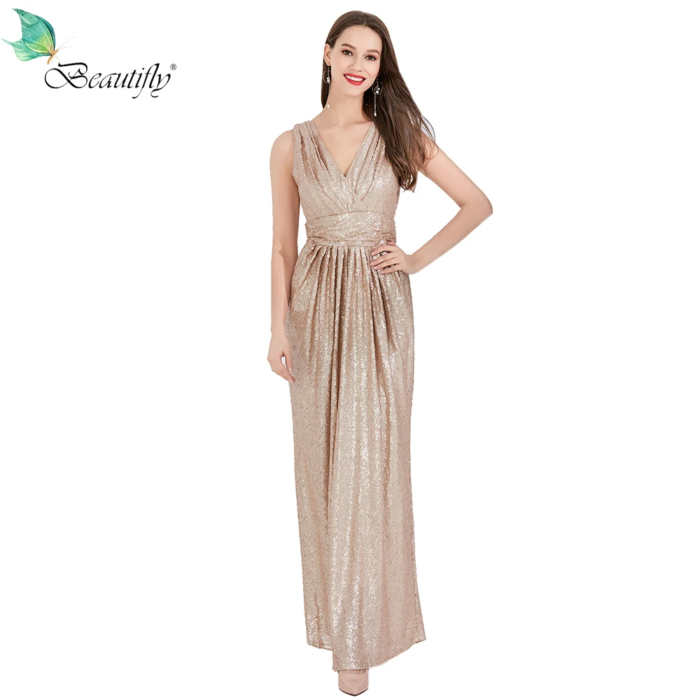 YIDINGZS Women 2021 New Off Shoulder Party Bodycon Maxi Dress Elegant V Neck Gold Sequin Evening Dress