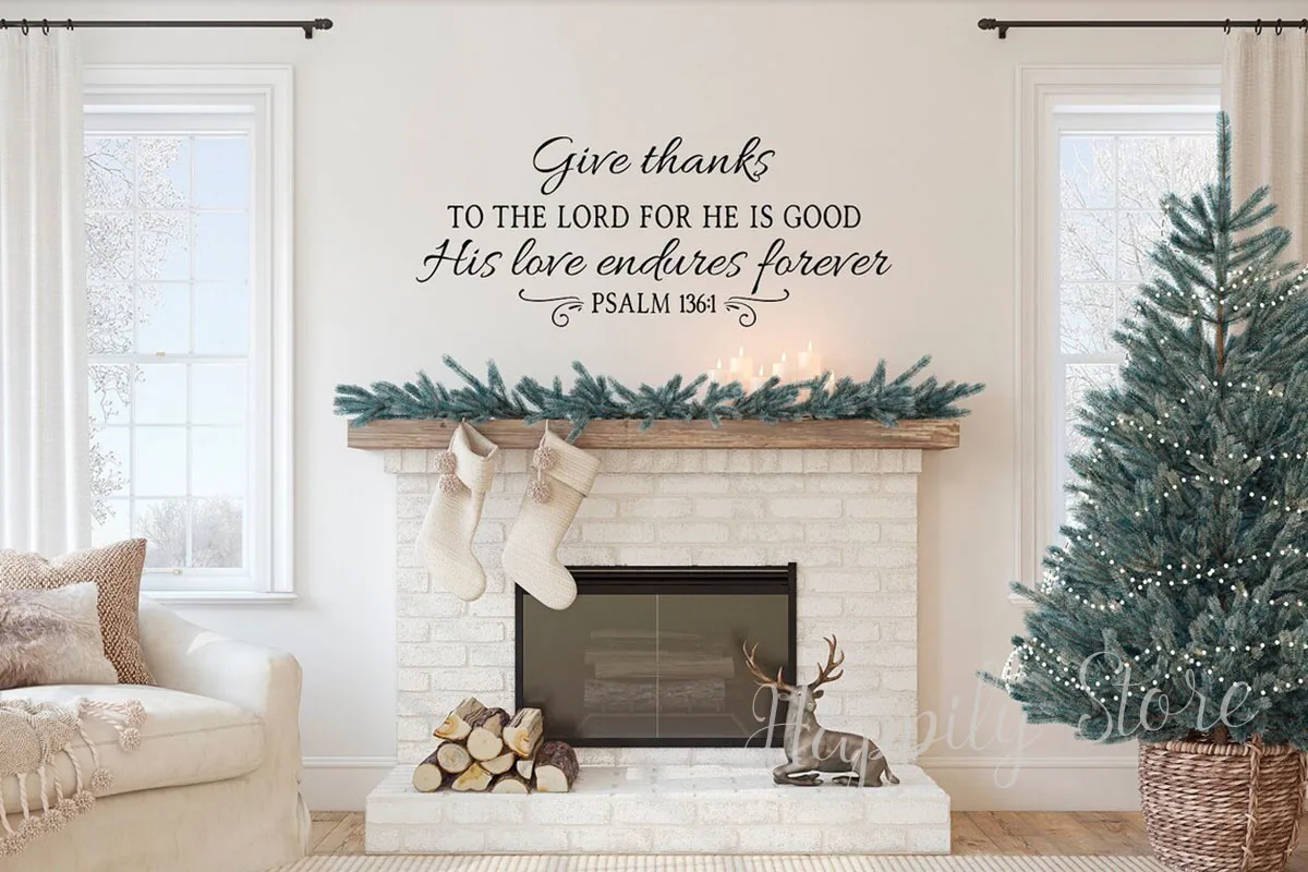 Bible Psalm 136:1 Wall Sticker Christian Home Decor Scripture Wall Art Decal Bedroom Headboard Background Wallpaper P742