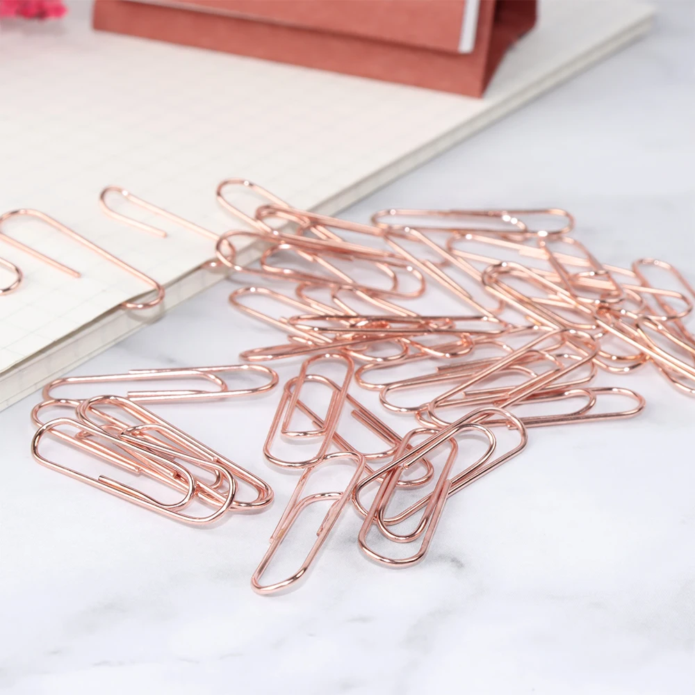 MultiBey RoseGold/Gold Square Box Paperclips 28mm Small Non-Slip Metal Paperclips 200Pcs Per Box