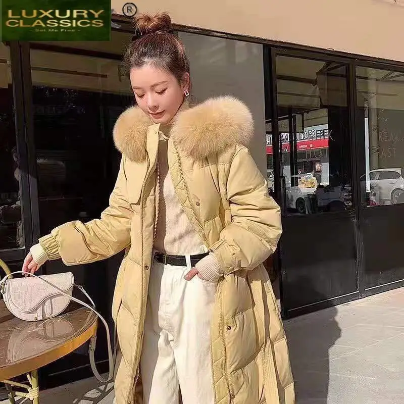 

Down Women's Jacket Winter Woman Coat Female Jackets for Women Clothing 2021 90% White Duck Down Big Fur Hooded Coat Ropa Mujer