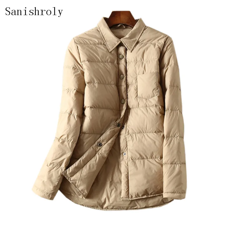 Sanishroly 2022 Autumn Winter Women Down Coat Puffer Parkas Warm Light White Duck Down Jacket Ladies Short Long Sleeve Outwears