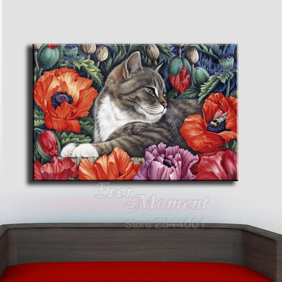 Ever Moment Diamond Painting Cat Flowers Full Square Decoration For Home Picture Of Rhinestone Mosaic Diamond Embroidery ASF1912