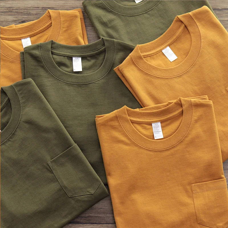 

12 Colors Summer Men And Women Pockets T-Shirts Pure Cotton Basic Classic O-Neck Couple Solid Color Heavy Weight Short Sleeves