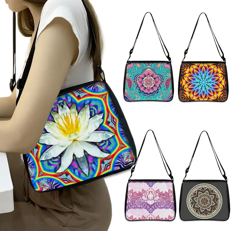 

Mandala Flower Printed Shoulder Bag Women's Leisure Handbag Girl Messenger Bag Ladies Canvas Clutch Gift