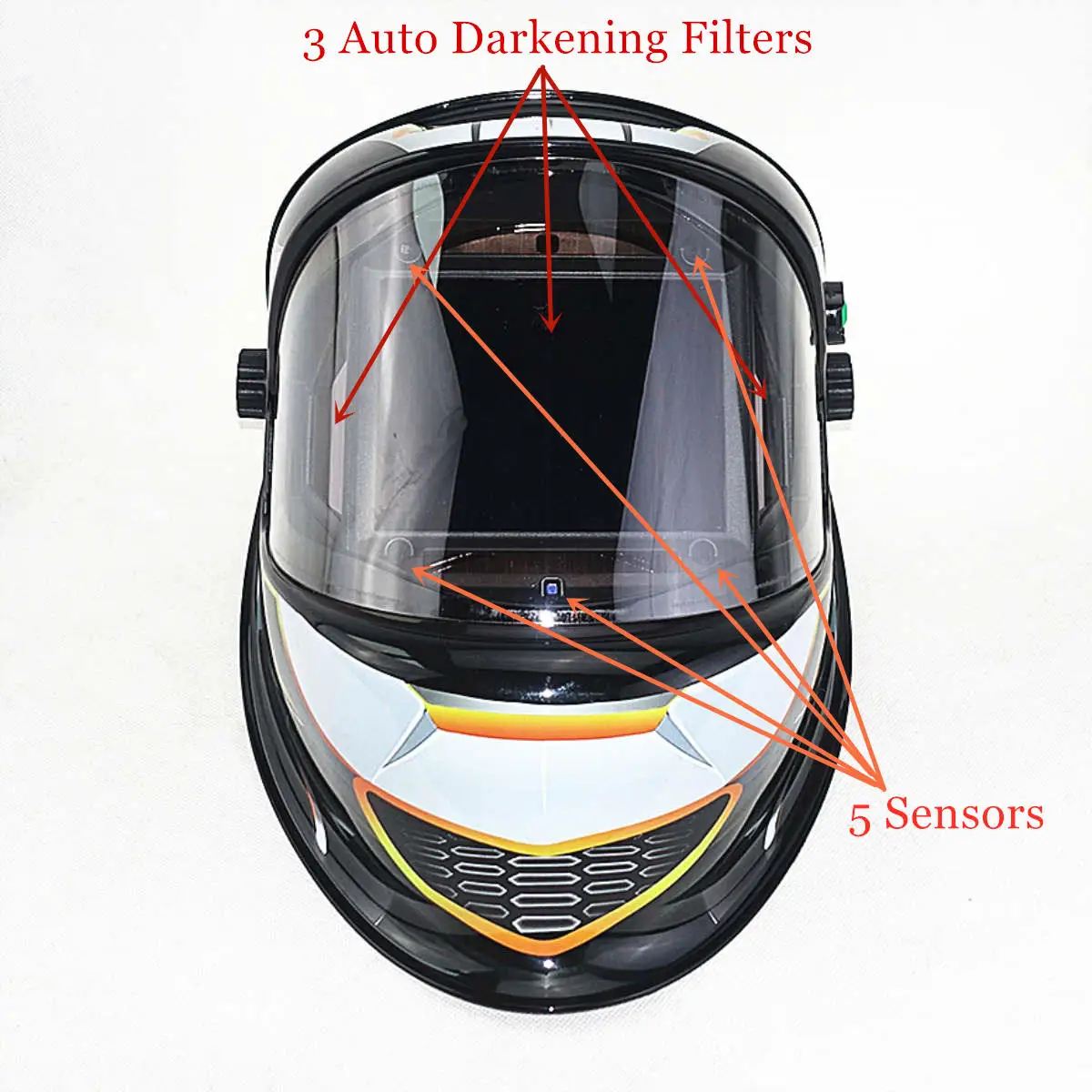 Auto Darkening Welding Mask 3 Filters View Size 115x85mm DIN 4-14 Optical 1111 5 Sensors ANSI CSA AS/NZS Welding Helmet