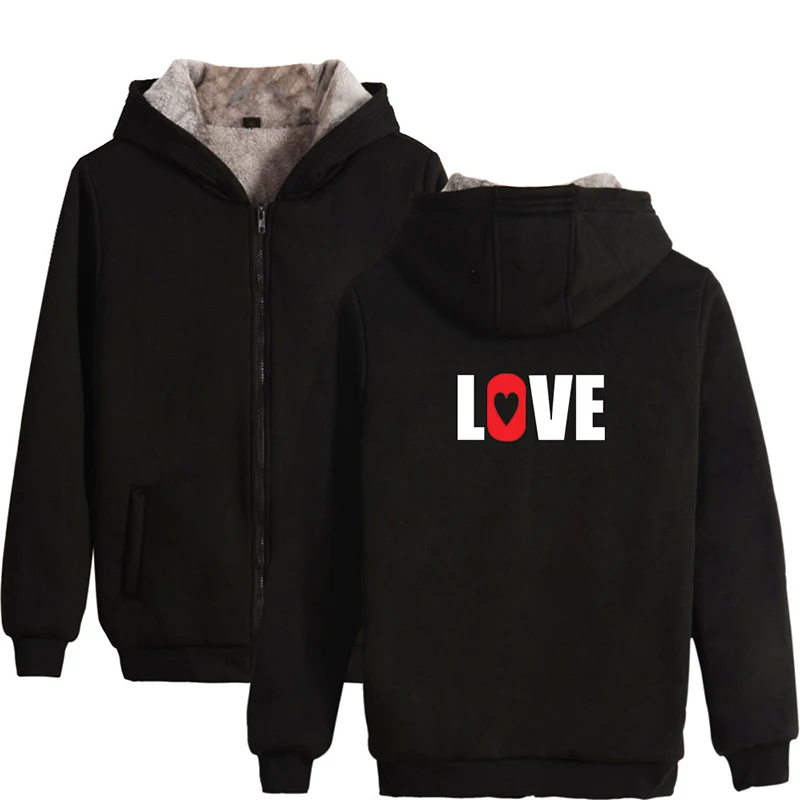 

Winter Love Fashion Men Women Zipper Hoodies Jackets Tops Thicker Fleece Zip Up Long Sleeve Couple Hoodie Sweatshirts Streetwear