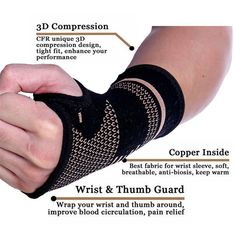 Copper Nylon Wrist Guard Band Brace Support Sports Pain Relief Wrap Bandage Hand Brace Sleeve Compression Arthritis Gloves