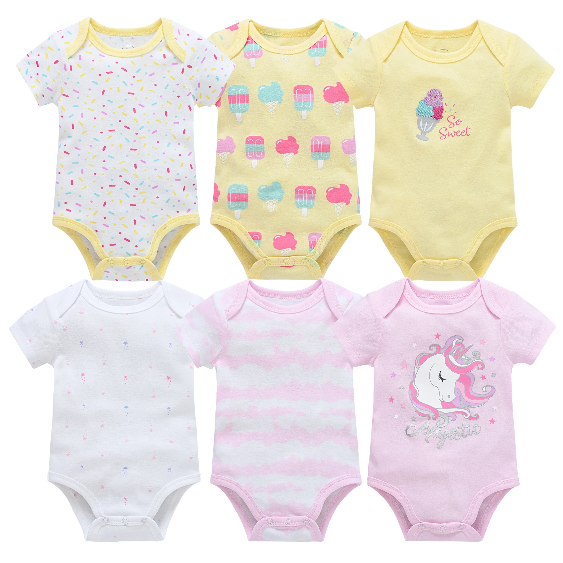 

2021 6PCS/Set Unisex Newborn Baby Boy Clothes Unicorn Cotton Baby Girl Clothes Cartoon Girls Baby Clothing Jumpsuits Bodysuits