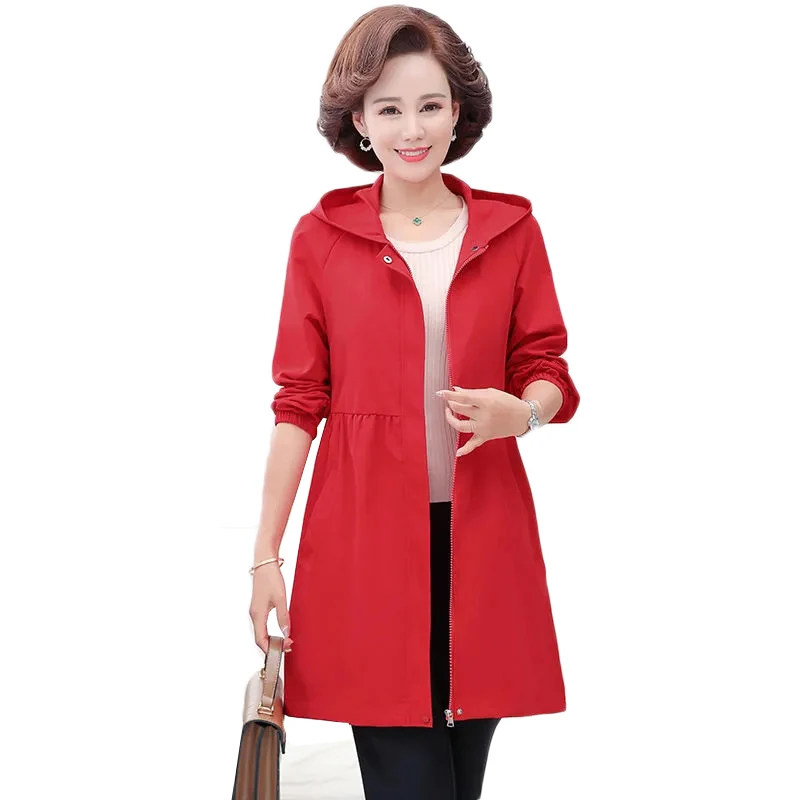 

Autumn Women's Jackets 2022 New Fashion Middle-aged Mother Casual Hooded Thin Coat Mid-length Female Windbreaker Overcoat