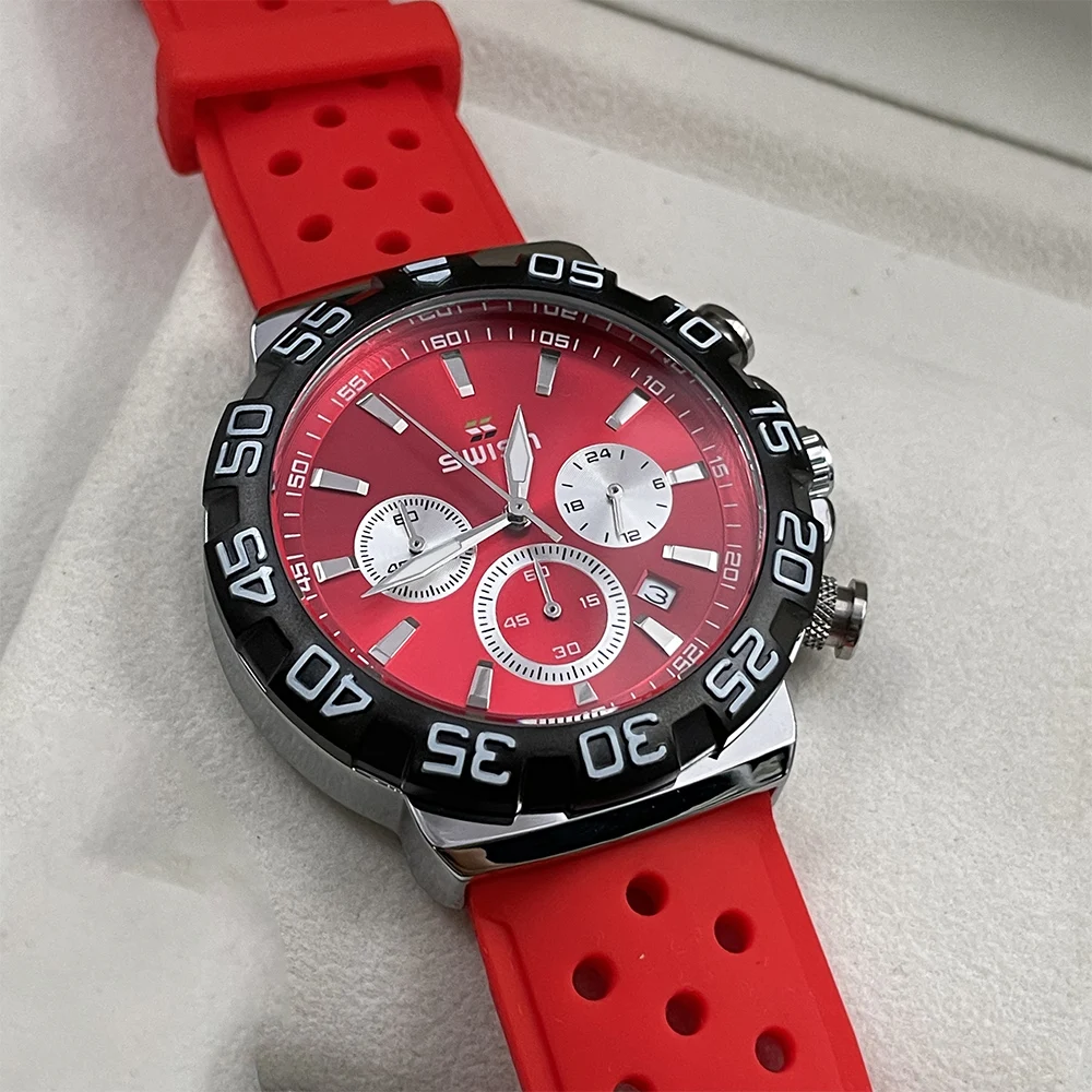 SWISH Relogio Masculino Men Silicone Quartz Red Watches Top Brand Luxury Sport Wrist Men Watch Male Chronograph Clock 24 Hours