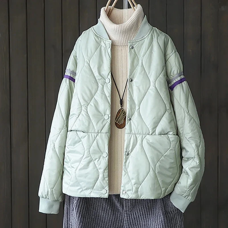Cotton-padded clothes women's loose diamond lattice women's short jacket baseball uniform women's spring  autumn clothes
