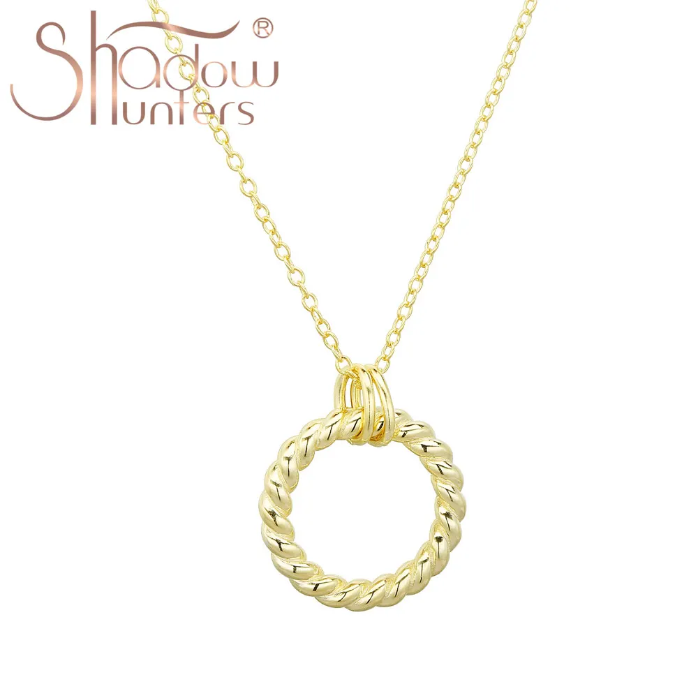 

SHADOWHUNTERS Authentic 925-Sterling-Silver Gold Color Twist Circle Pendant Necklace Long Chain Eourope Fashion Couple Jewelry