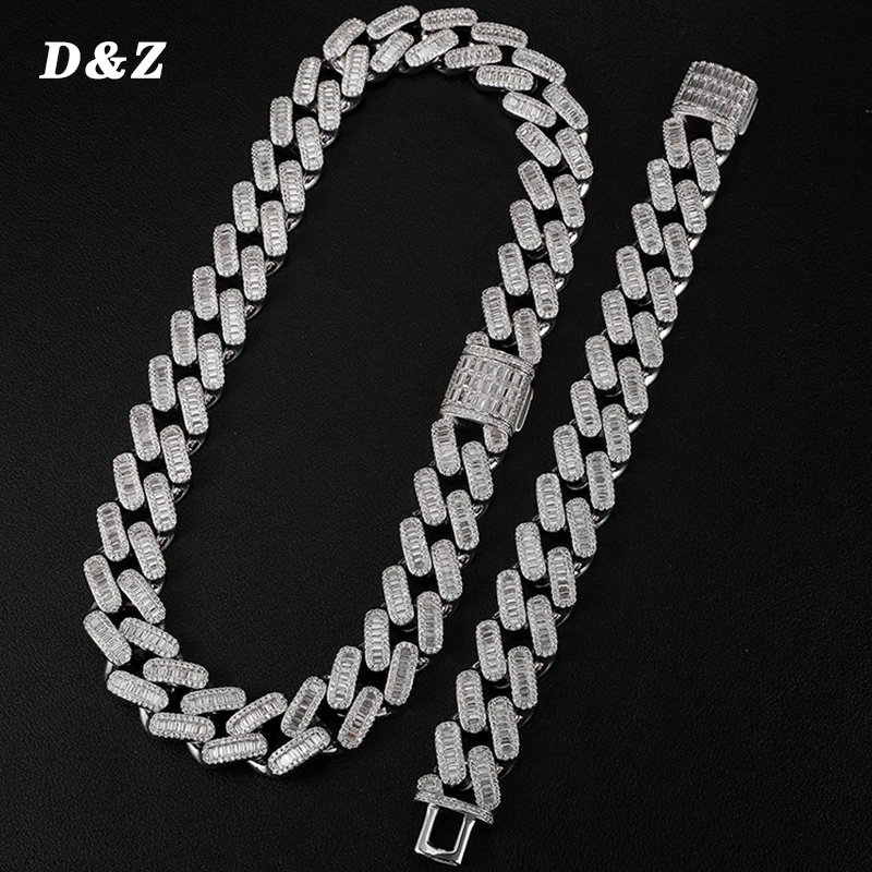 

D&Z 19mm Miami Lock Clasp Baguette Box Buckle Heavy Cuban Bracelet Link Iced Out AAA Cubic Zircon Bling Hip hop Men Jewelry Gift