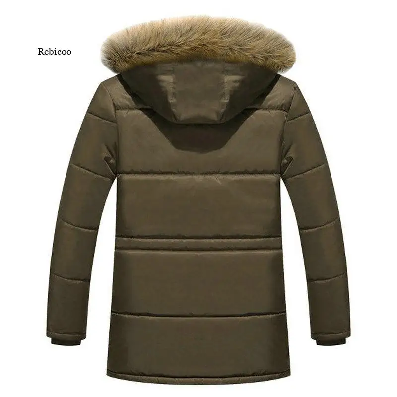 Parka gruesa y cálida para hombre, abrigo de lana con capucha de piel, chaqueta de invierno, abrigo militar de carga de longitud media