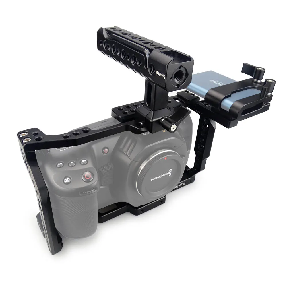 MAGICRIG BMPCC 4K 6K Camera Cage met NATO Rail, Cold Shoe, Top Handle en T5 SSD Mount Klem voor Blackmagic Pocket Cinema Camera 4K/6K