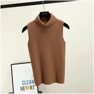 KBAT 2023 Summer Sleeveless Tops Women Knitted Sweater Turtleneck Pullover Female T-shirt Breathable Tee Shirt Knitwear