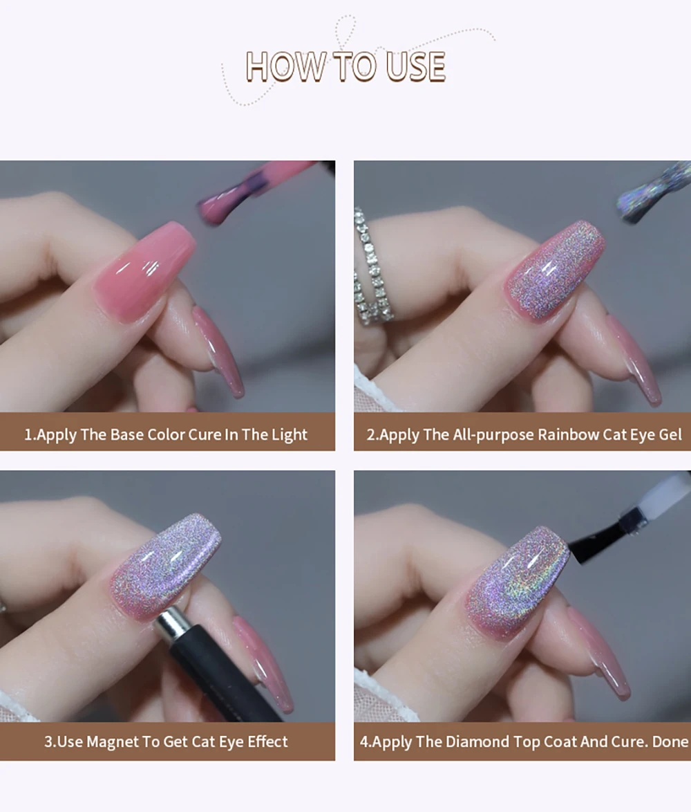 Vendeeni 15ml Universeller Regenbogen-Katzenaugen-Gel-Nagellack Laser-Glitzer Magnetischer Gel-Lack Kann mit Jeder Grundfarbe Kombiniert Werden – Detail 9