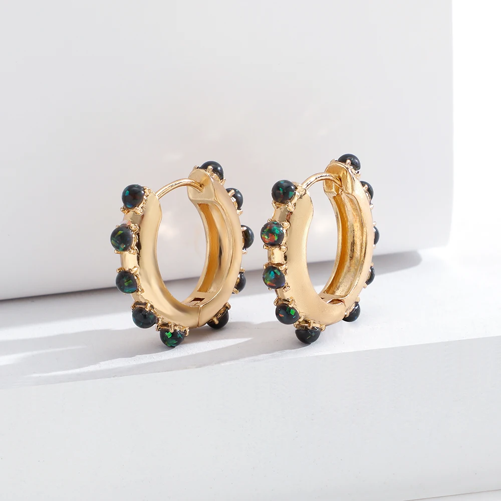

Unique Design Opal Stone Small Hoop Earrings For Women Fashion Simulated Pearl Huggies Earrings Crystal Ear Cuff Brincos 2020