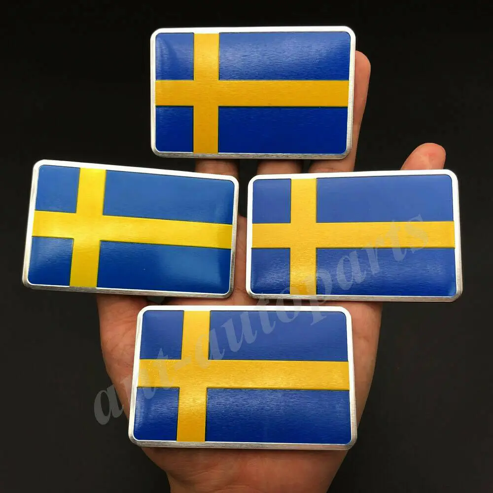 

4x Aluminum Sweden Flag Car Emblem Badge Gift Saab Motorcycle Sticker Fairing