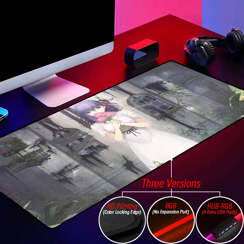 Customized RGB Mouse Pad Hi-Speed HUB 4 Port USB Anime Glowing Saber Archer Mousepad With Wrist Rest Carpet