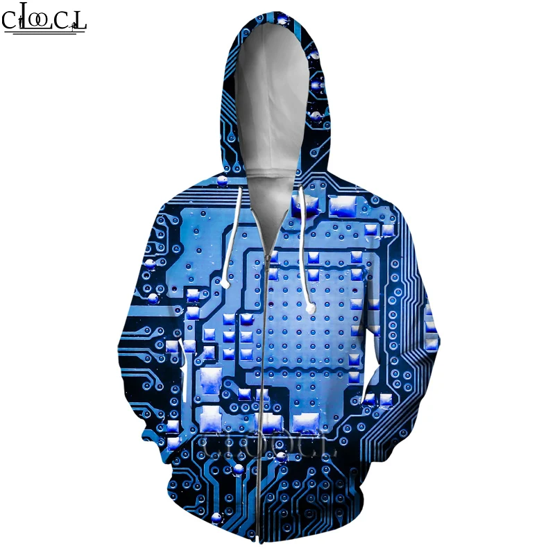 HX Electronic Chip Zipper Hoodie Women Men 3D Print Casual Fashion Autumn Wild Hoody Hip Hop Harajuku Hot Selling Couple Tops