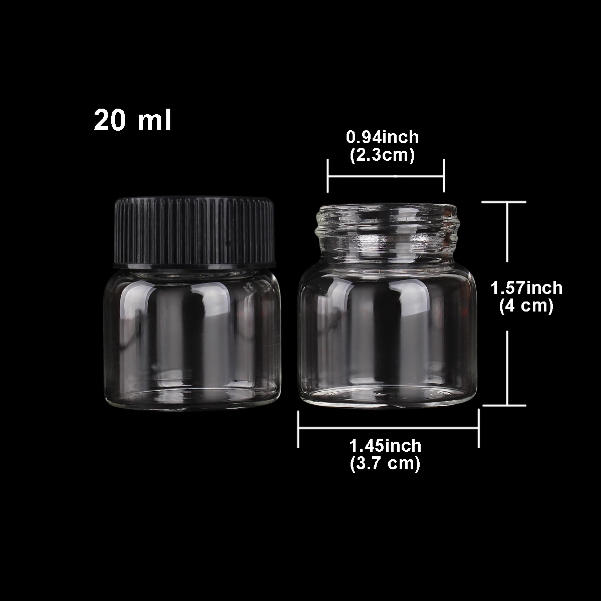 3pcs 20ml Glass Bottles Glass Jars with Black Plastic Lids Storage Jars Candy Bottles Glass Vials Pill Container Size: 37*40mm