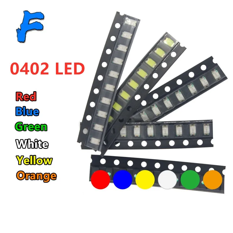 100pcs/lot 6 Colors SMD 0402 Led DIY kit Ultra Bright Red/Green/Blue/Yellow/White/Orange Water Clear LED Light Diode set