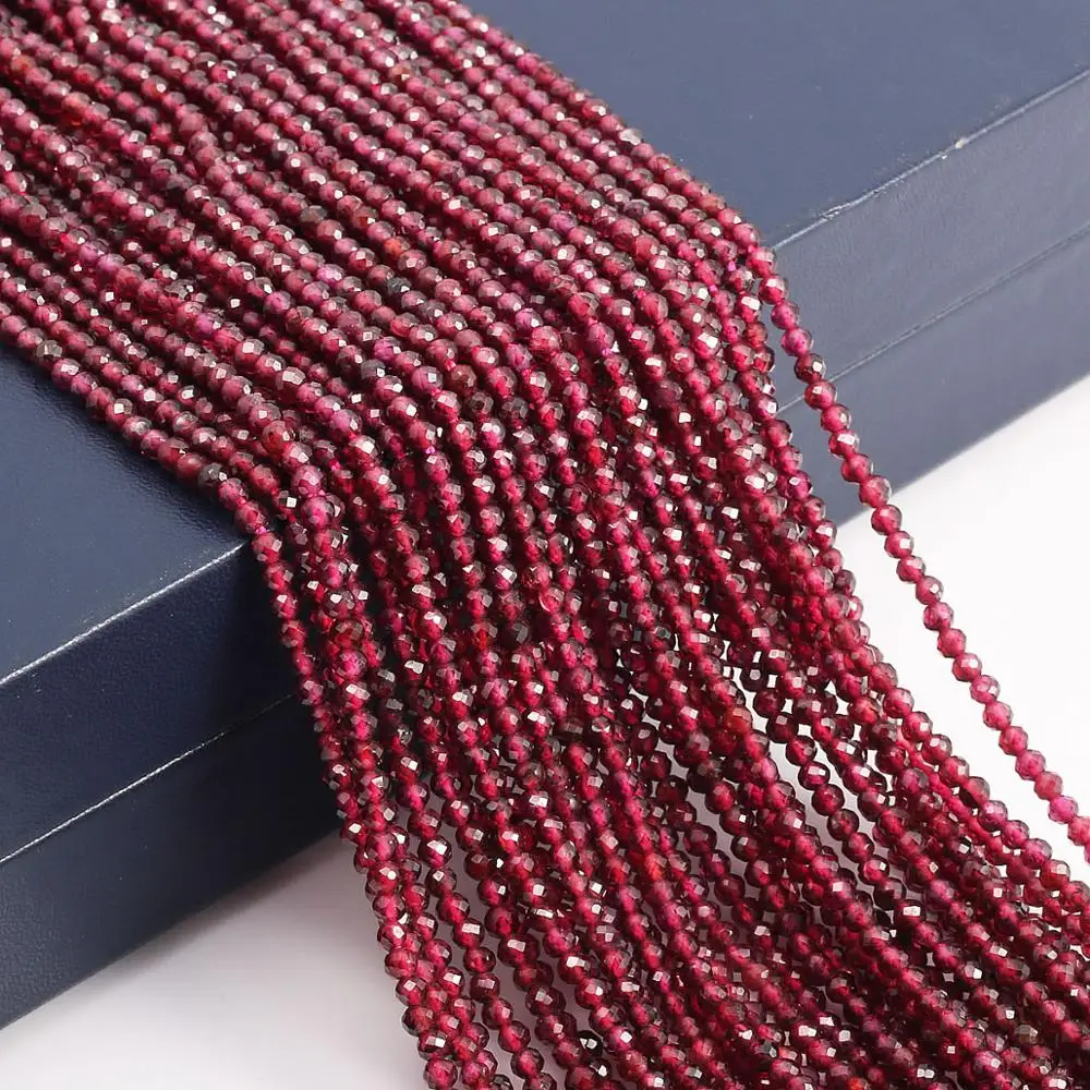 2/3/4/5mm Natural Stone Bead Round Shape Faceted Red Garnet Beads for Charms Jewelry Making DIY Bracelet Necklace 15inch