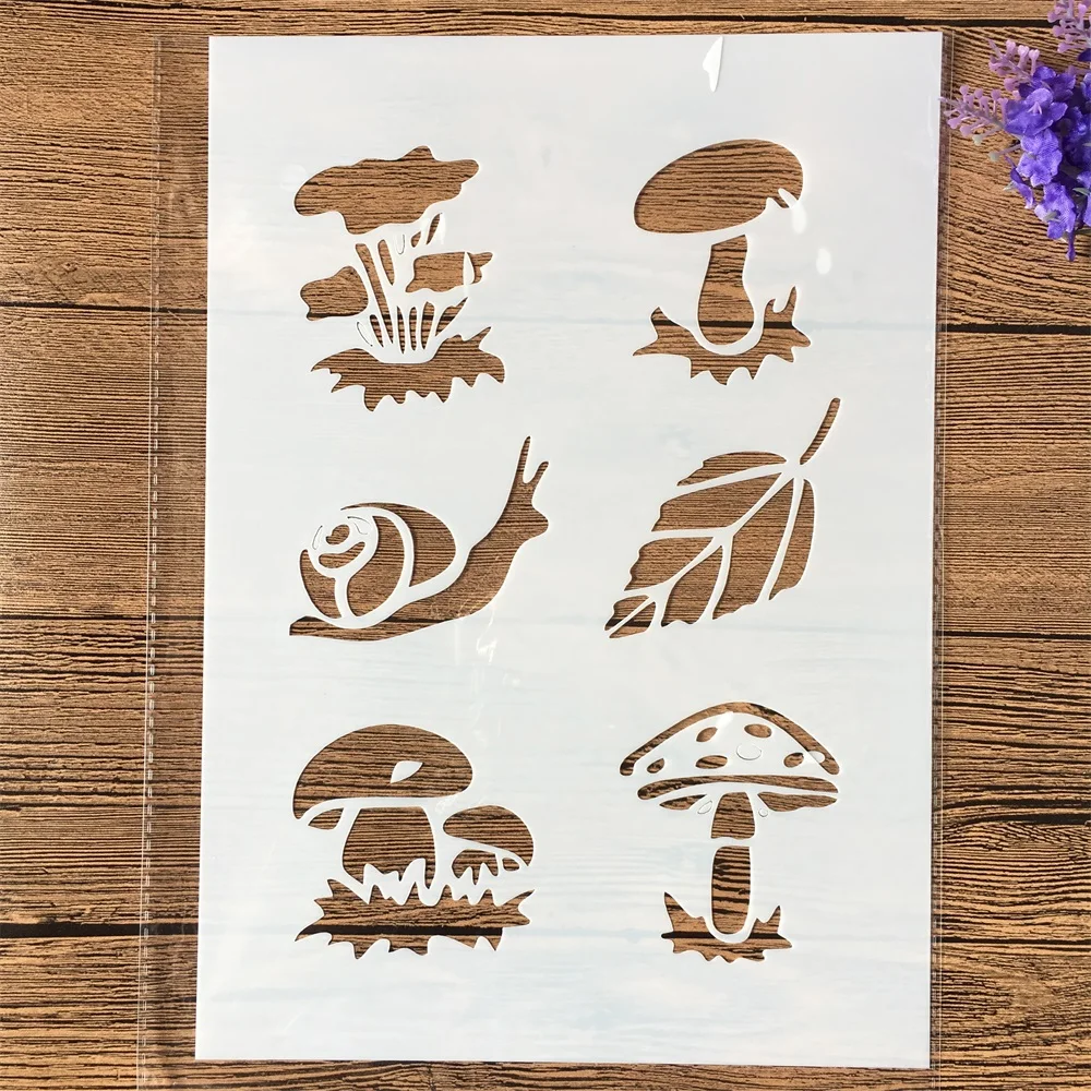 

1Pcs A4 Mushroom Snail Leaves DIY Layering Stencils Wall Painting Scrapbook Coloring Embossing Album Decorative Template