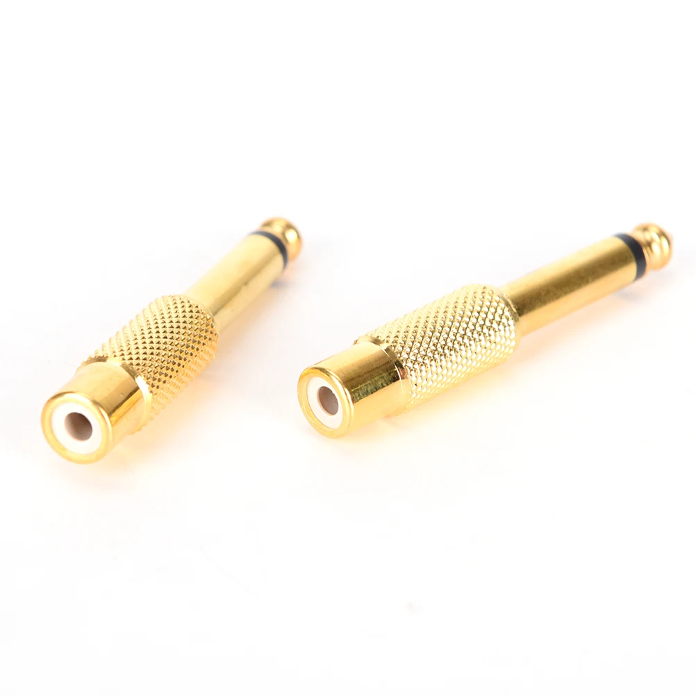 10 Pcs Gold Plated 6.35mm Male 1/4 for Mono Jack Plug Audio Connector Soldering To RCA Female Jack Audio Adapter Connector