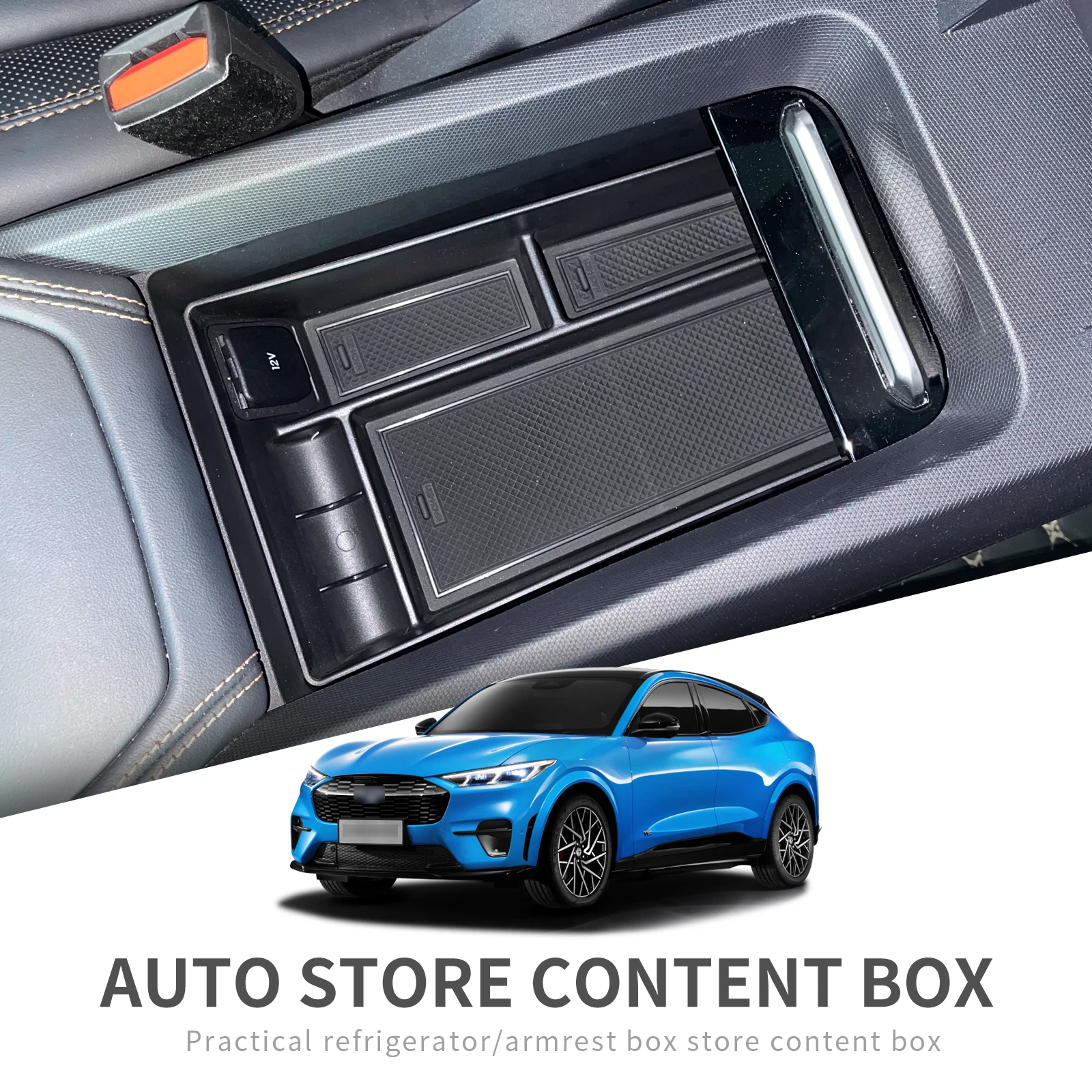 Smabee for Mustang Mach-E 2021 2022 Car Central Console Armrest Storage Box Accessories Auto Stowing Tidying Organizers Tray