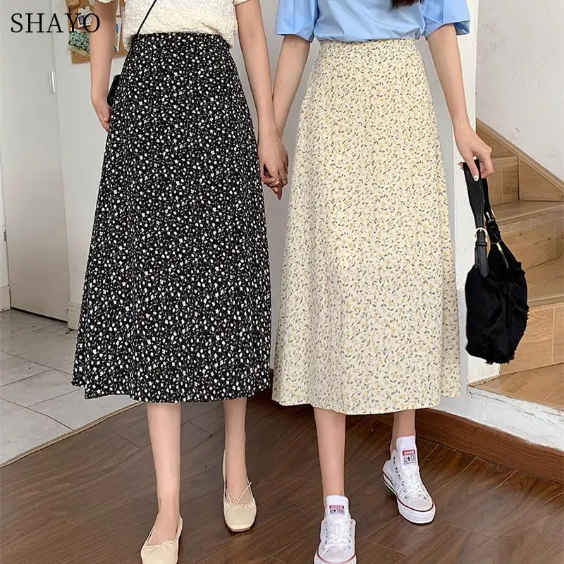 Floral Print Skirts Womens Vintage High Waist Midi Skirt Summer New Sweet Ladies Holiday Casual Skirt Saia Faldas