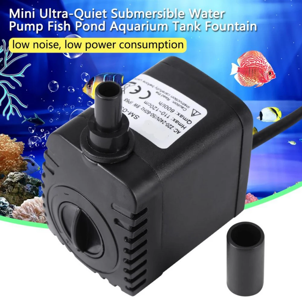 US/EU/UK Plug Mini Water Pump 8W Ultra-quiet Waterproof Submersible Fountain Pump With Light 600L/H Aquarium Filter Fish Pond