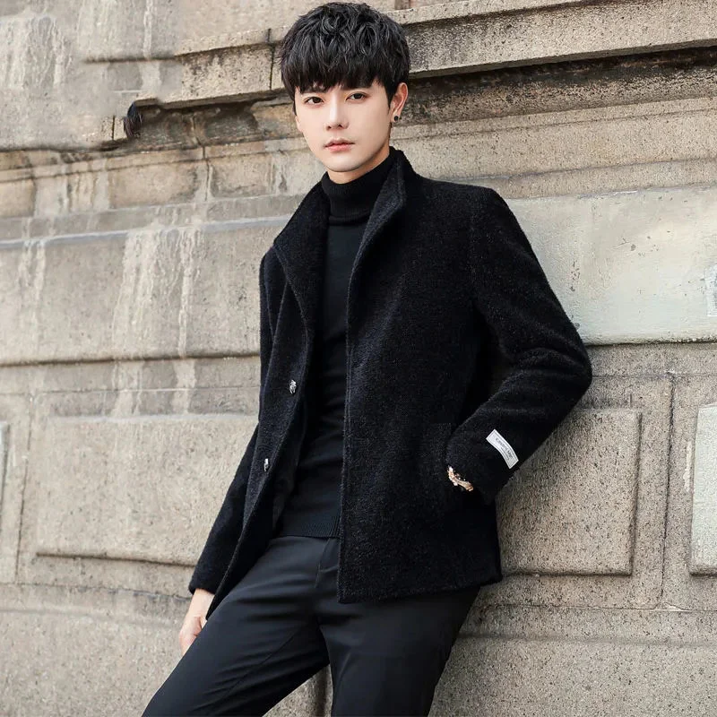 Autumn 2022 Winter Men's Wool Coats New Fashion Turn-down Collar Thick Warm Woolen Coat Male Casual Slim Jacket Overcoat B537