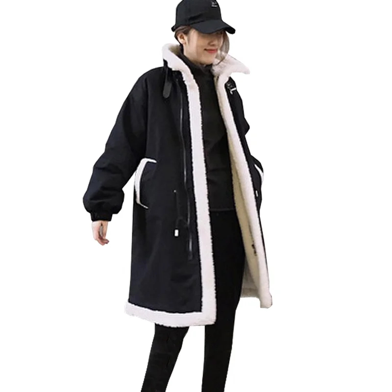 Women's Winter Jacket  Parka Coat Lamb Wool Warm Windbreaker Mid-Length Stand-Up Collar Coat Women's Casual Loose Coat Warm Top