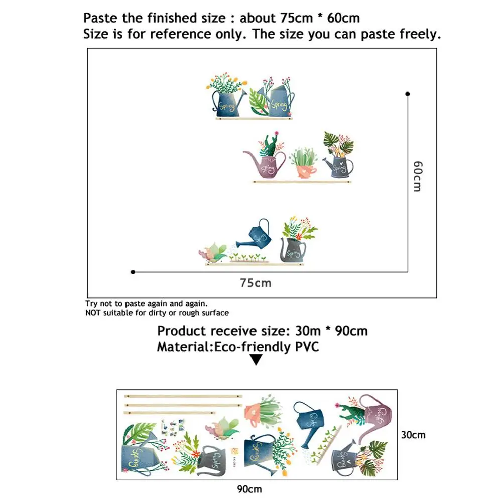 Creative Plant Watering Pot Wall Sticker Living Room Decoration Beautify Decals For Kitchen Background Decor Self-adhesive Mural