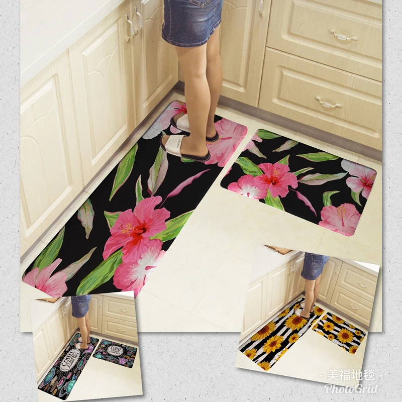 

2PCS Kitchen Mat Anti Slip Modern Area Rugs Living Room Balcony Bathroom Printed Carpet Doormat Hallway Geometric Bath Mat