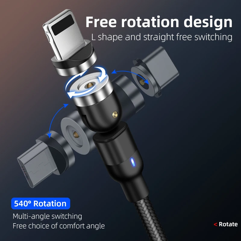 كابل مغناطيسي Usb نوع C كابل 360 درجة + 180 درجة متوافق مع سامسونج S20 Ultra شاومي Mi 10 Pro Realme مغناطيس Usb كابيل كافو مغناطيسي