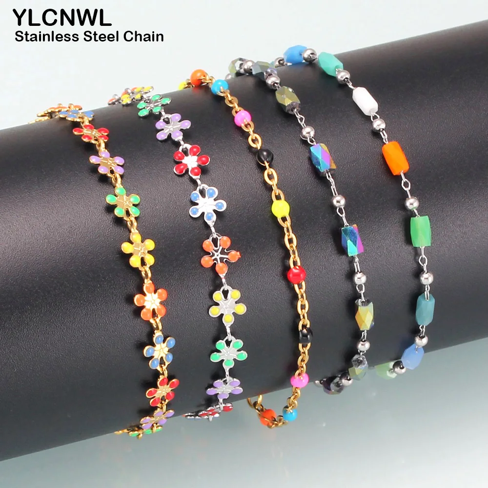 Fashion Stainless Steel Bracelets For Women Girl Enamel Stone Charm Bracelet Hand Ladies Jewelry 7-9 Inch