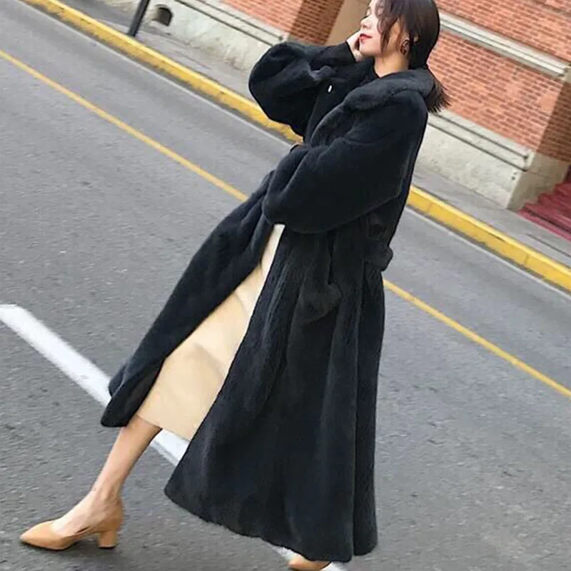 Mink Fleece Long Coat for Women, Loose Overcoat, Fur Parker Coats, Winter Warm Jacket, Female Clothes, 4XL