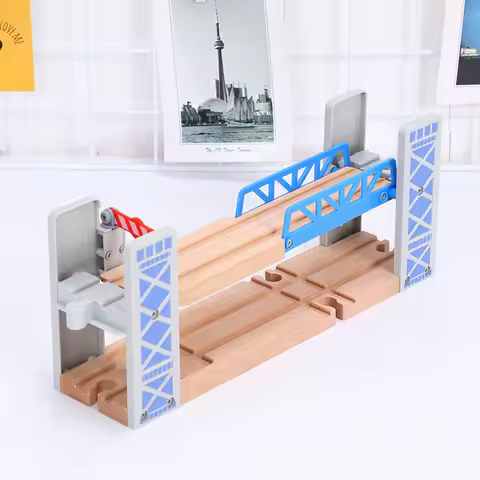 Wooden Train Tracks Railway Toys Set Wooden Double Deck Bridge Wooden Accessories Overpass Model for Kids Toys Gifts