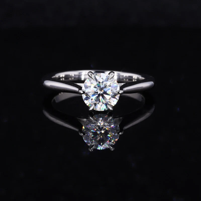 Special Design Platinum 6.5mm DEF Color Moissanite With  6 Claw Diamond Ring Classic Simple Style Gift For Women